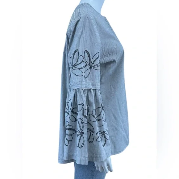 LAFAYETTE 148 NEW YORK Gray Striped Button-Down Shirt Size XL O0699 - Picture 2 of 11